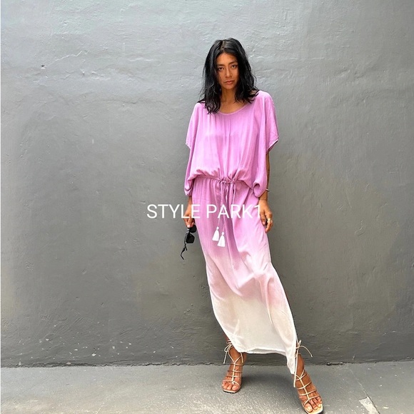 STYLE PARK MAXI KAFTAN DRESS - BNWT - ONE SIZE - PINK/CREAM OMBRE - Picture 3 of 11